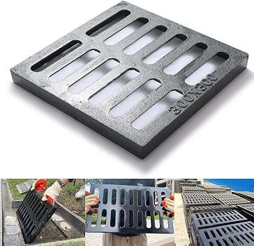 Heavy Duty Outdoor Drain Cover, 12 * 12in B125 Class Channel Grate, Black Ductile Iron Cast Iron Drain Grate for Concrete Floor, Yard, Driveway & Garage