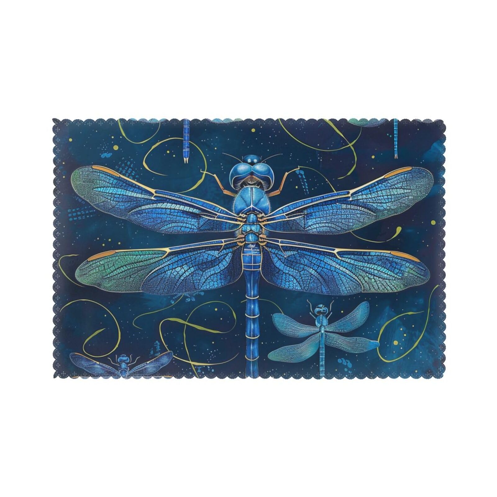 Blue Dragonfly Printed Placemat Heat Resistant Place Mats Set of 6 PCS Washable Kitchen Table Mats, 12x18 Inch