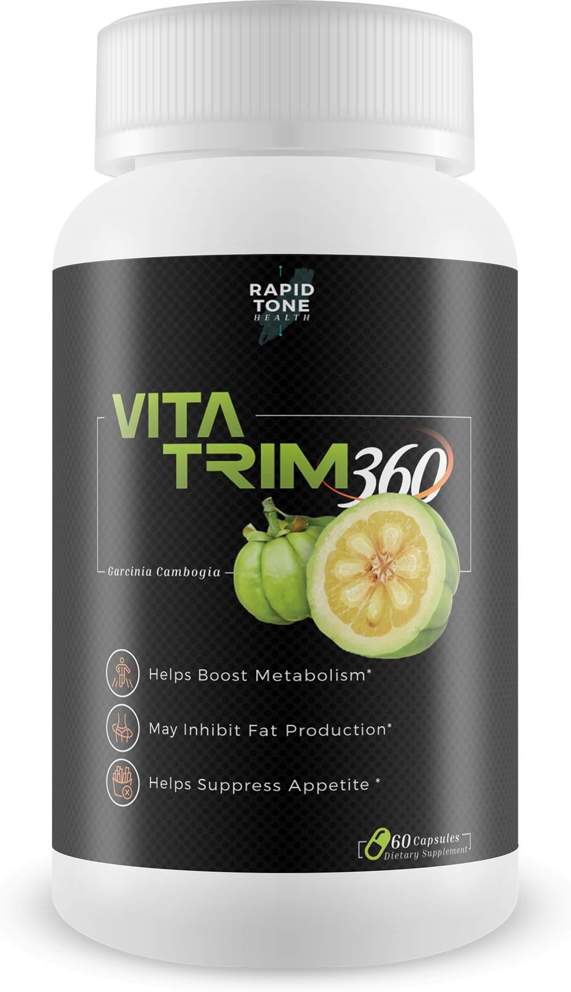 Vita Trim 360 - Garcinia Cambogia with 60% HCA by Rapid Tone Health - Experience Rapid Tone Weight Loss with The Miracle of hca Garcinia cambogia - Special Pure Chromium Blend for max x Slim Results