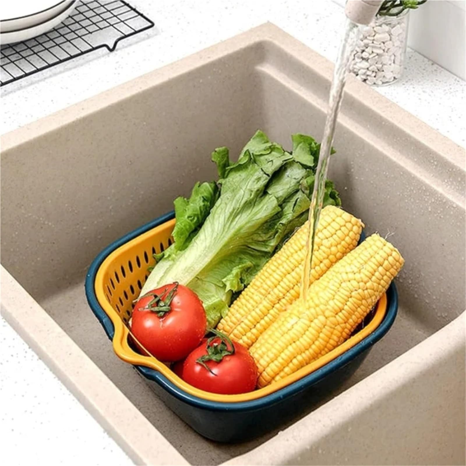 Escurridor de doble capa, bandeja frutas for cocina, 2 uds Para Cocina