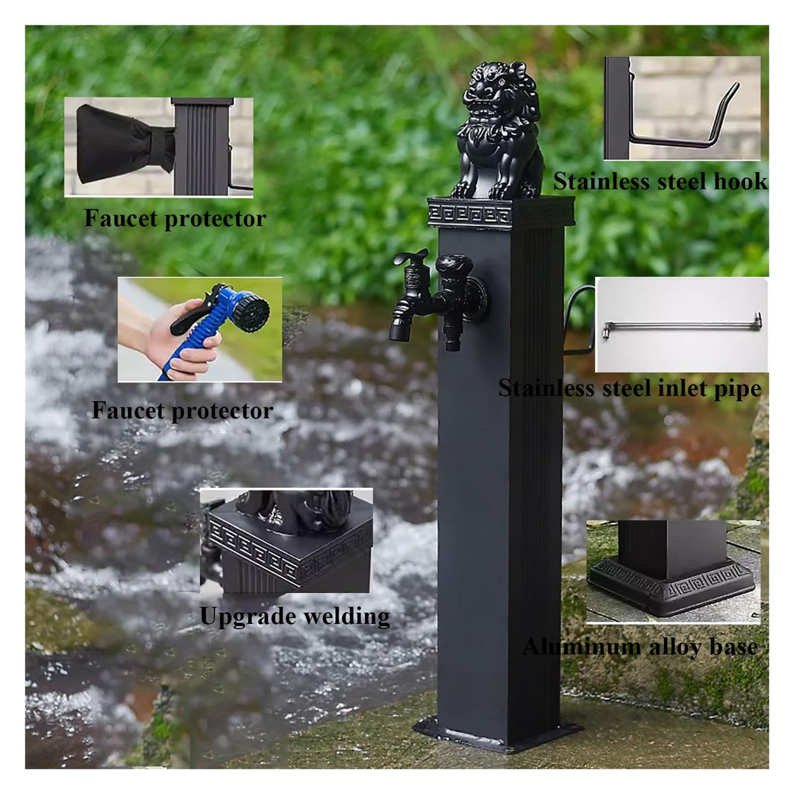 Colonne de Robinet d'extérieur, Colonne d'eau de Jardin Verticale cylindrique en Acier Inoxydable 304, Colonne indépendante de Jardin de Cour extérieure, siège de Conduite d'eau de