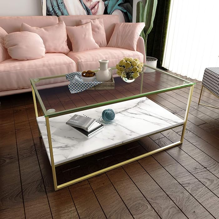 Buy Tilly Lin Faux Marble Coffee Table Glass Top Coffee Table, Cocktail
