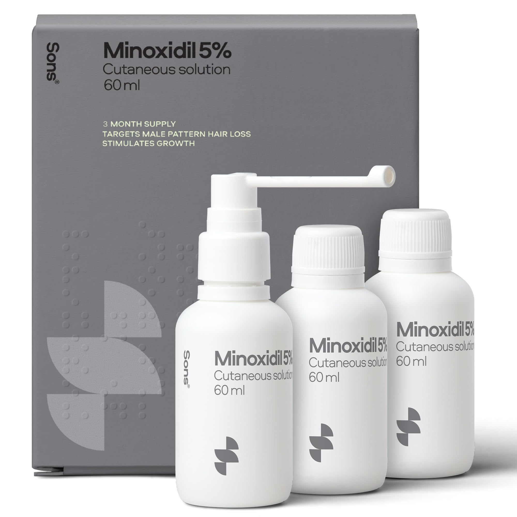 Sons Minoxidil 5% Spray (3x60ml), Hair Regrowth Treatment for Men | Clinically Proven Hair Growth Treatment, Results after 3 Months, Easy to Use Precision Application, Made in Europe