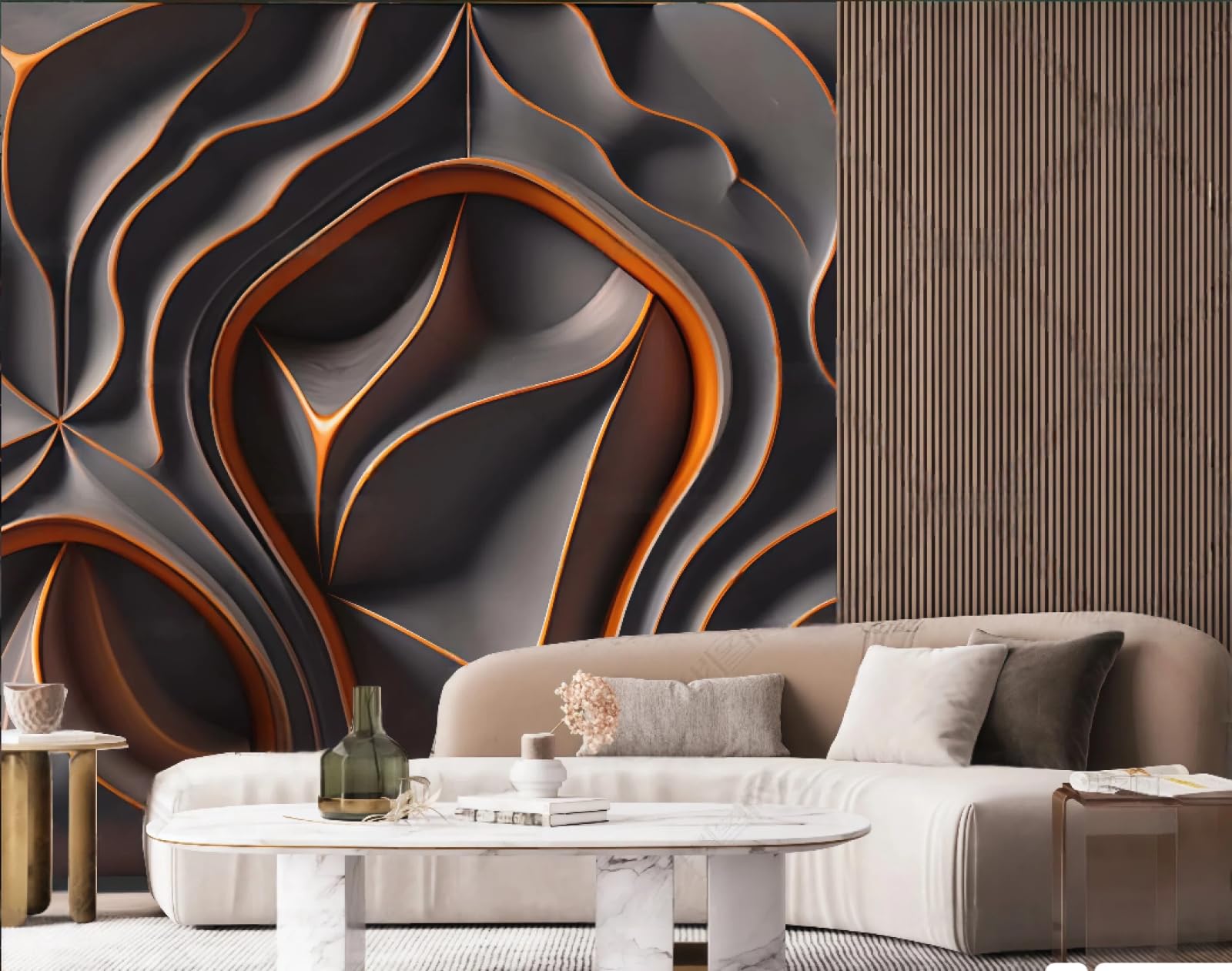 Trójwymiarowa tapeta abstrakcyjne pomarańczowe linie specjalny kształt tłoczony marmurowy wzór TV Sofa tło tapeta salon restauracja kawiarnia ścienna, 3D, 250x175cm