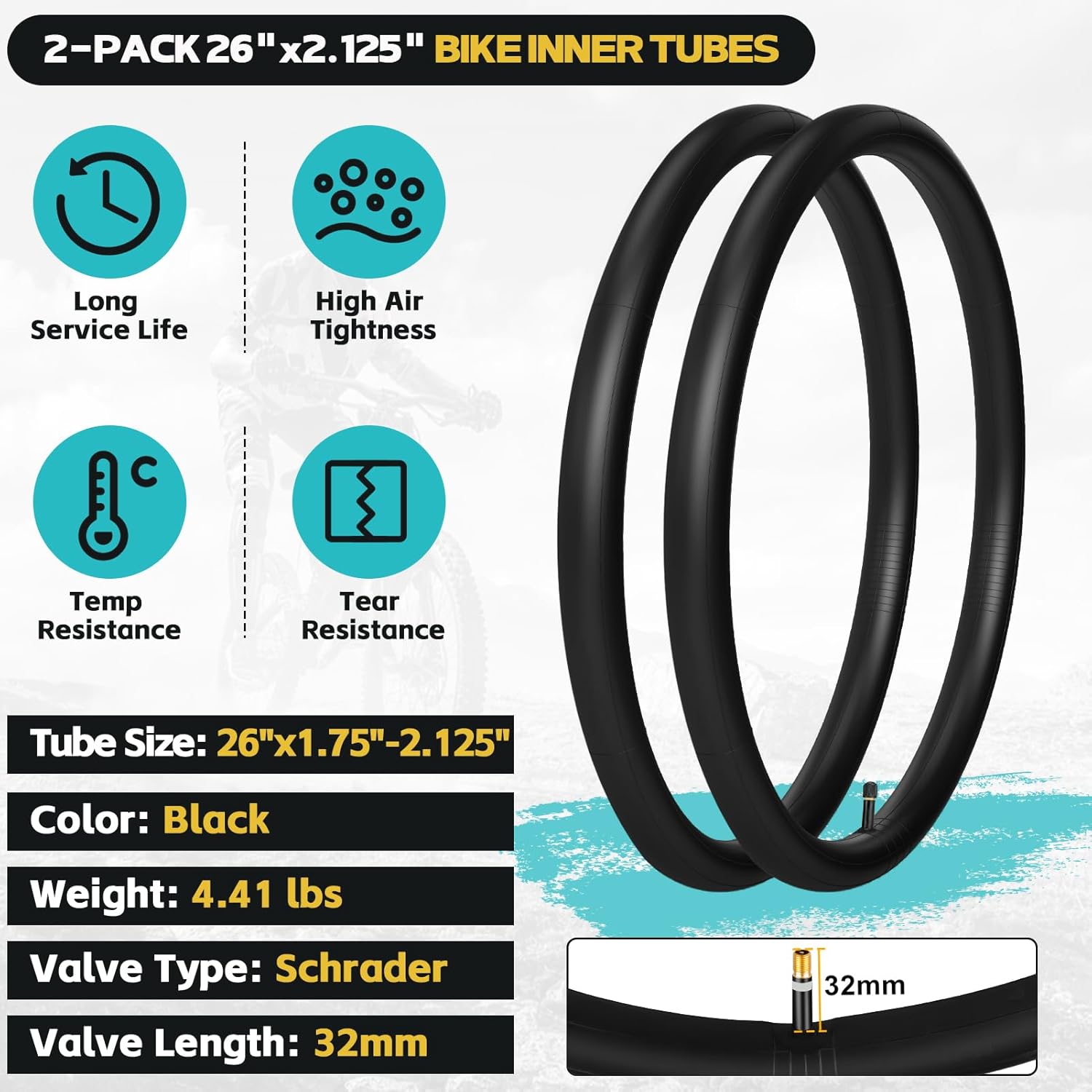 2 Pack 26x2.125 (57-559mm) Mountain Bike Tires or Set Folding Replacement, 26 X 2.125 Inch Bike Tires with Inner Tubes Suitable for MTB Off-Road Bike