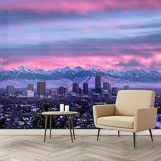 Wall Mural Denver Sunset Skyline Self Adhesive Wallpaper Peel & Stick Wall Decal Sticker Poster Home Decor for Bedroom Living Room Bathroom 69"x98"