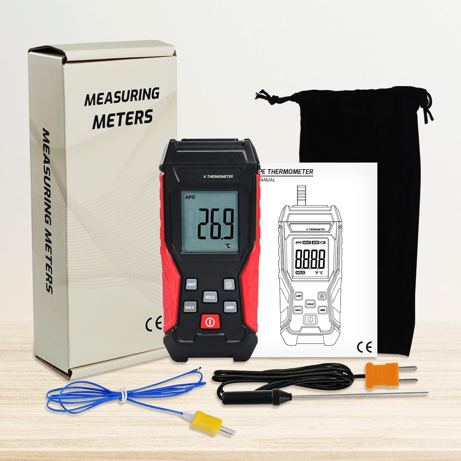 Termometro Digitale a Termocoppia Tipo K -328°F ~ 2501°F con Display LCD Retroilluminato Max/Min per HVAC