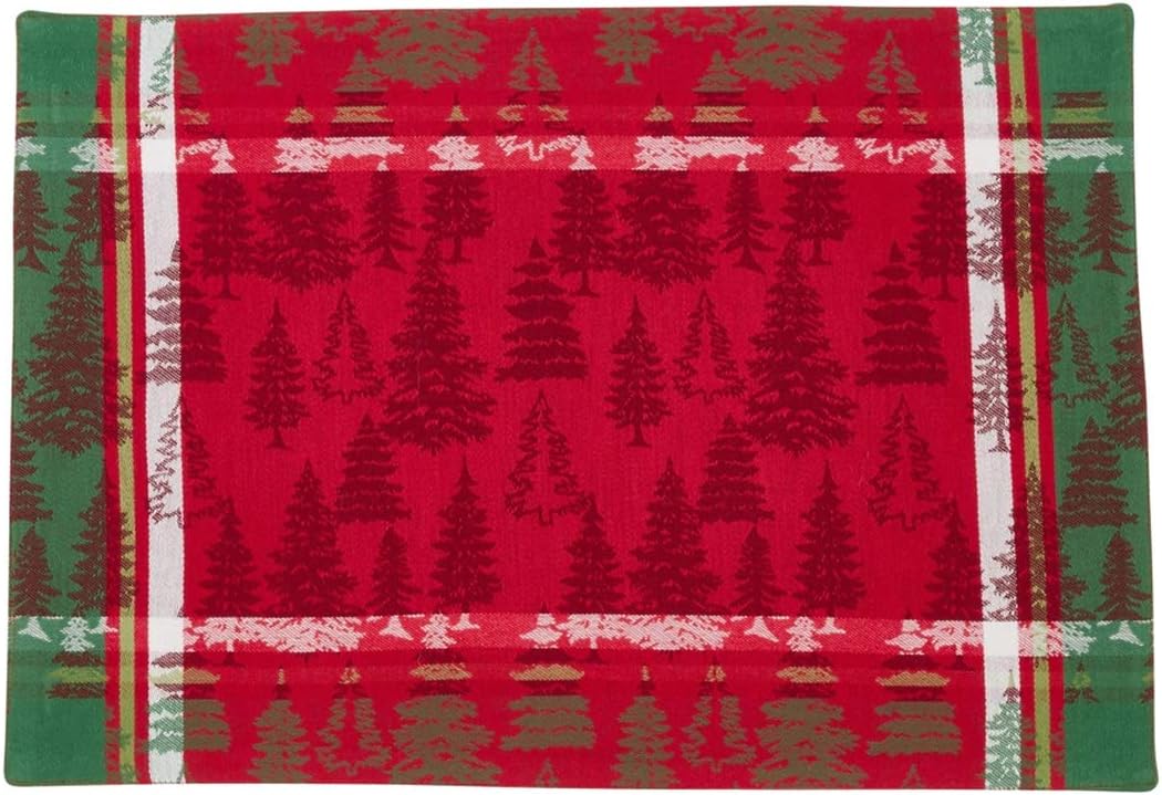 Fennco Styles Christmas Tree Plaid Design 100% Cotton Placemats 13 x 19 Inch, Set of 4 - Red Table Mats for Home, Holiday, Family Gathering and Special Ocassion