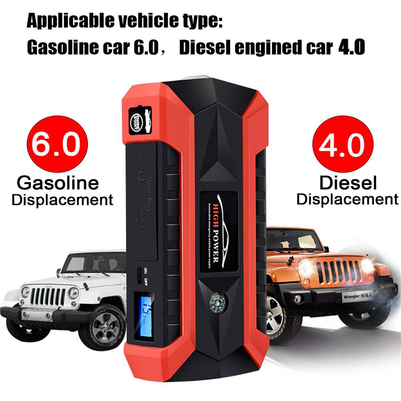 CUTTE Auto Portable Power Bank Car Jump Starter Arrancador de Emergencia Booster Multifunción Dual USB Portable Power Pack Cargador de Teléfono Móvil con Puerto USB