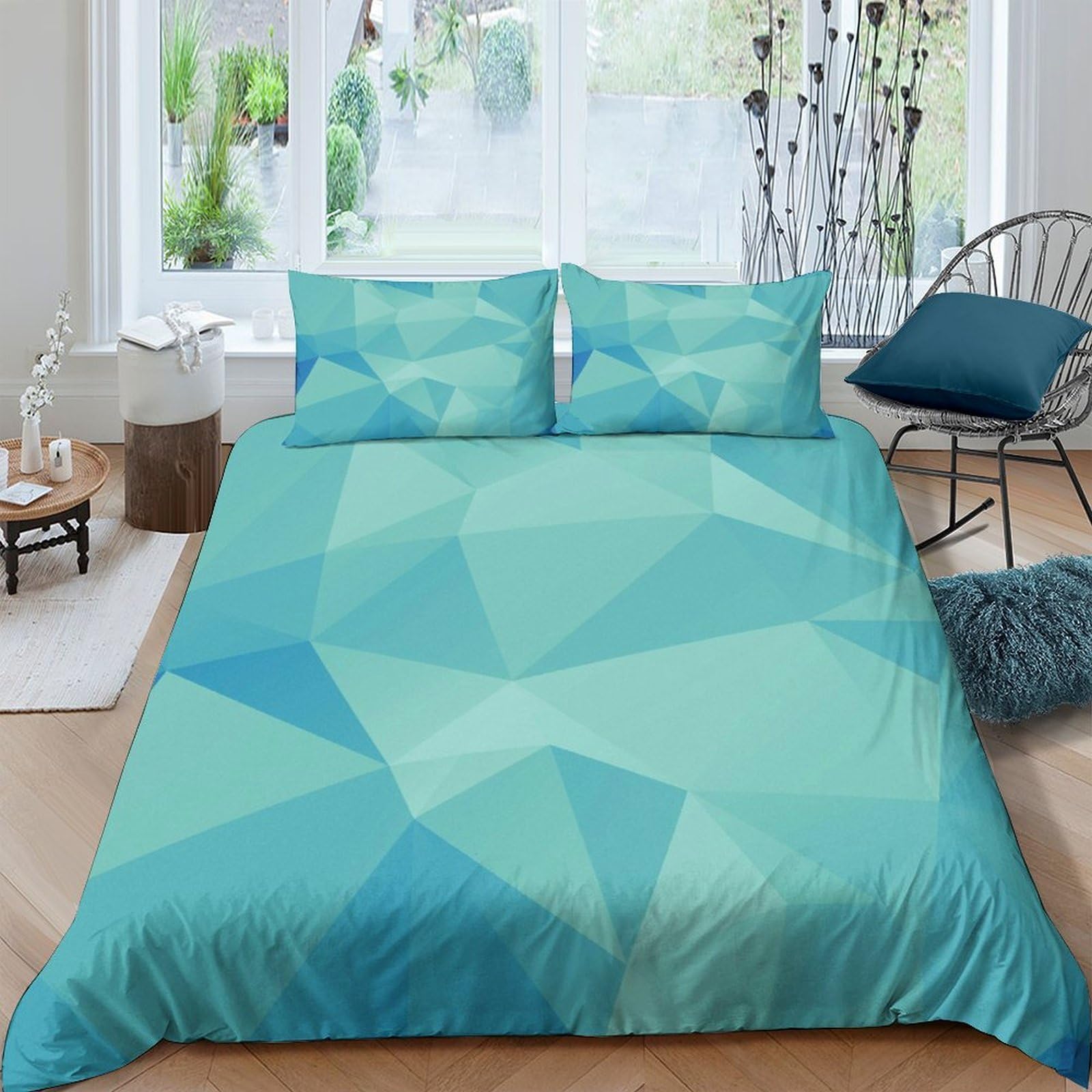 Ctjqhvkz Style-2 3D Printed Geometric Blue Fitted Sheet Microfiber Soft Breathable Abstract Mattress Cover For Bedroom Decor Single（135X200cm）