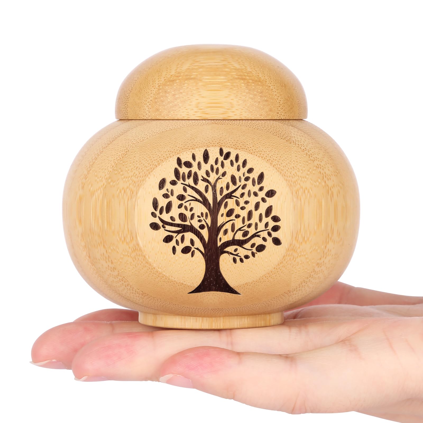 Small Urns for Human Ashes, Mini Bamboo Urn with Tree of Life Pattern, Small Urns for Ashes, Adults, Women, Male Pets, Holds up to 10 cubic inches