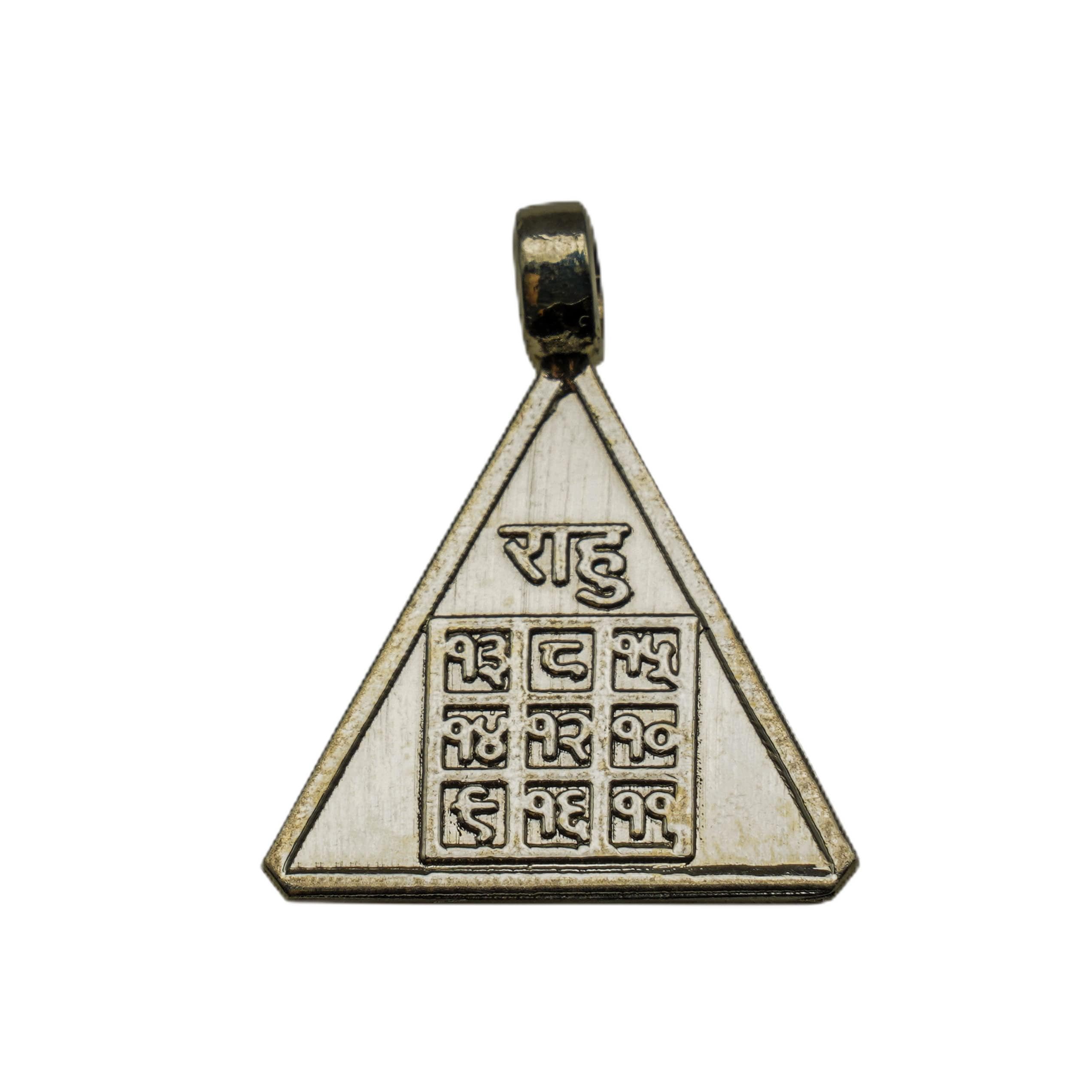 PANDIT NM SHRIMALI Pure Silver Rahu Yantra Pendant | Original Chandi Locket for Rahuu Dosh Niwaran | Spiritual Protection Amulet for Men and Women | Triangle Shape 3 Grams