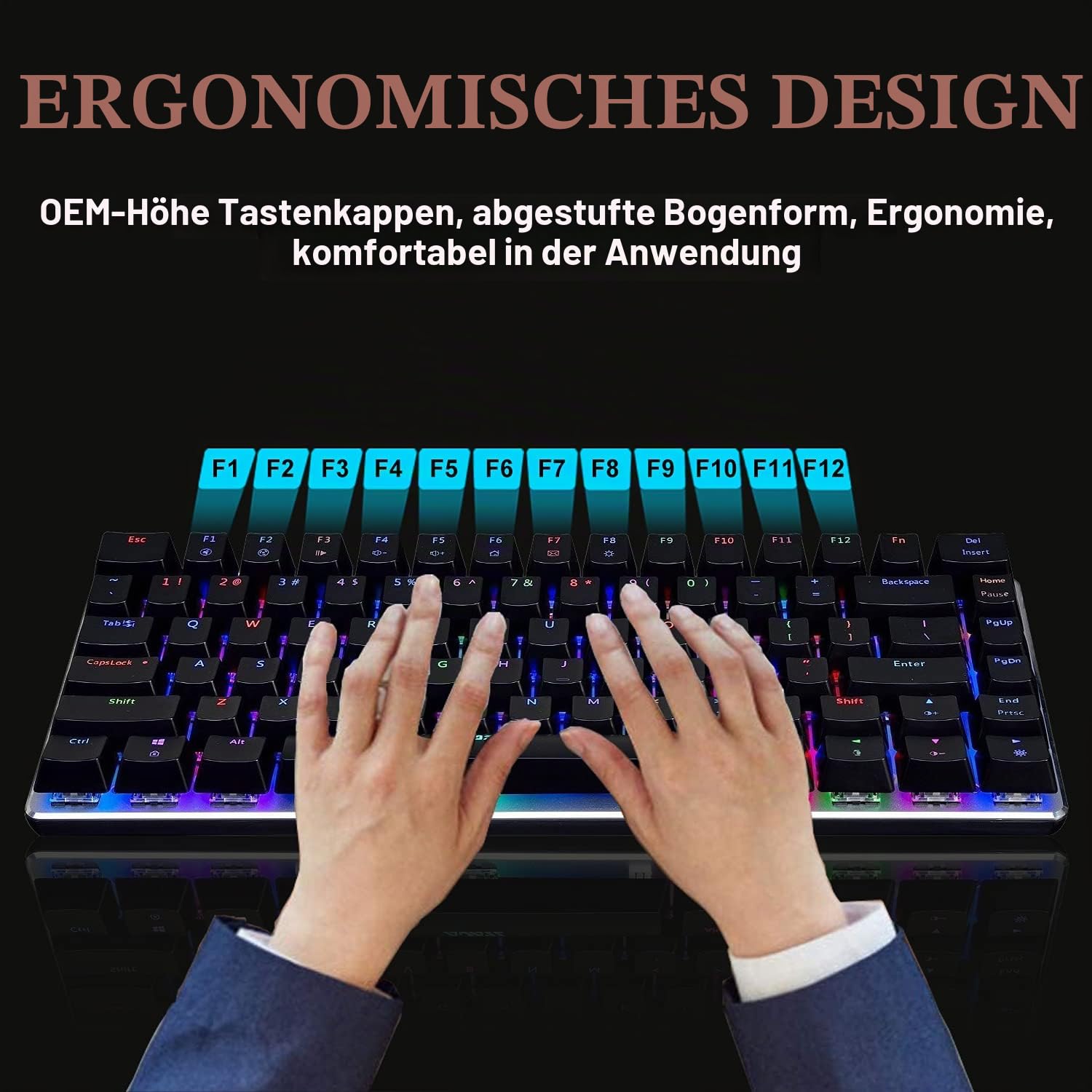 AK33 USB-Kabelgebundene Mechanische Gaming-Tastatur, 80 % Blaue Schalter Keyboard mit 19 RGB-Chroma-LED-Hintergrundbeleuchtung, 82 Tasten Anti-Ghosting-Metallpanel für PC, Mac und Laptop-Schwarz