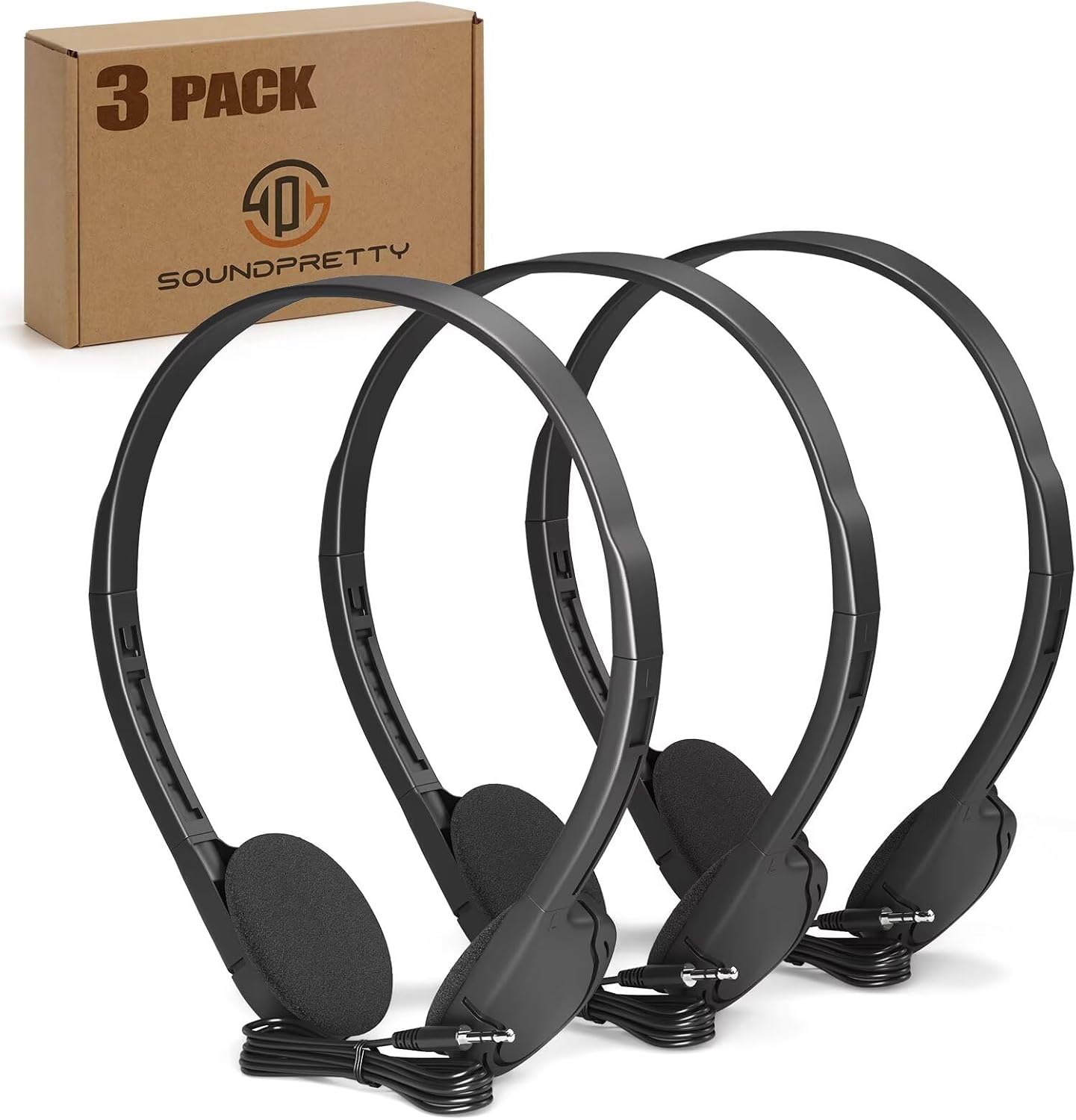 3 Pack Bulk Headphones for School, Classroom, Students - On Ear with 3.5mm Jack, 4ft Tangle Free Cable, 3 Colors - Compatible with iPad, Chromebook, Laptop, PC