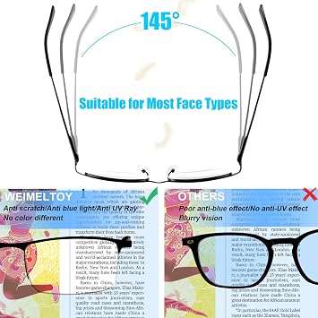 Blue Light Blocking Reading Glasses, Half Frame, Black/Grey/Brown, 4.0