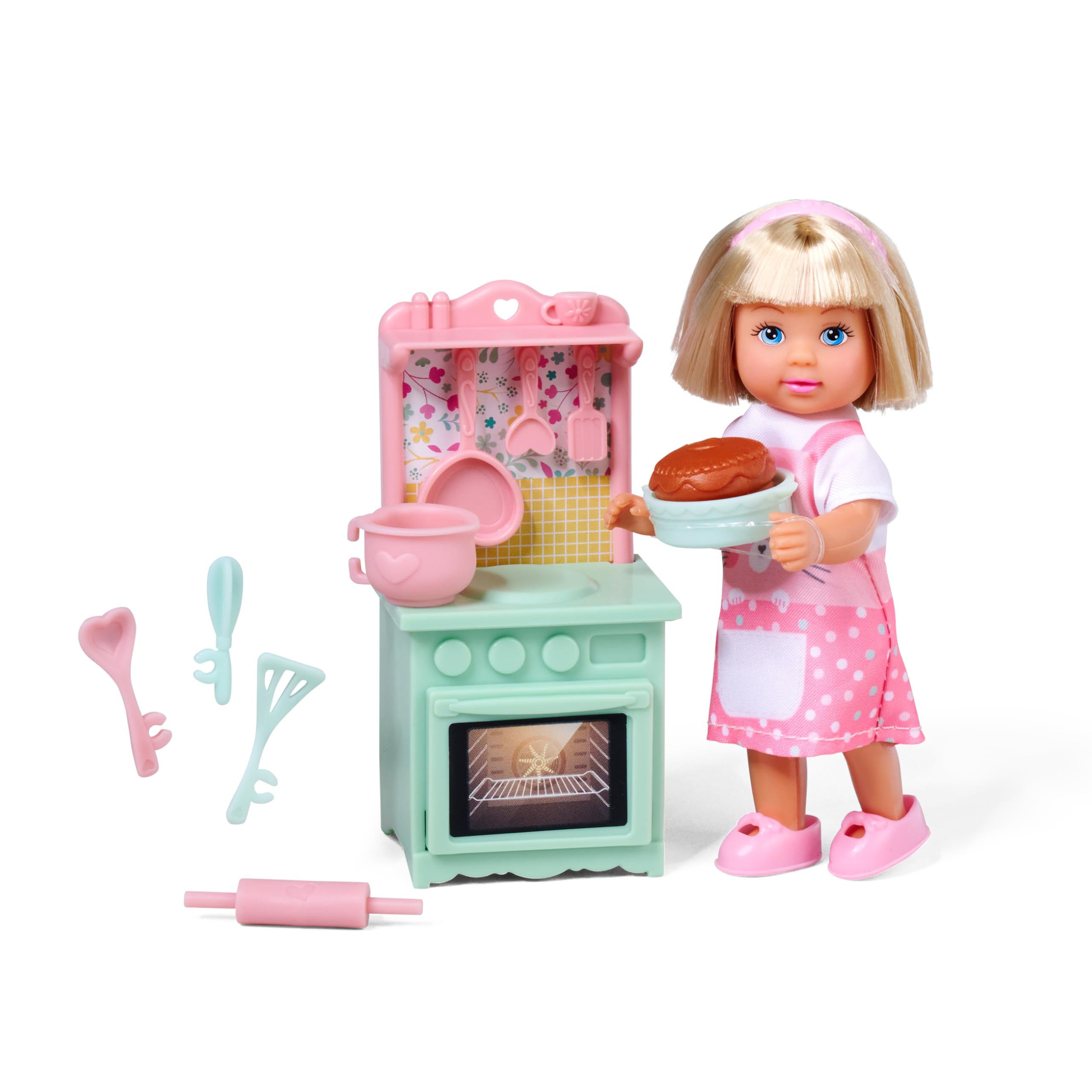 Simba Evi Love Kitchen, Toy Doll with New Kitchen, Oven for Opening and Cake with Function, Accessories, 12 cm, from 3 Years