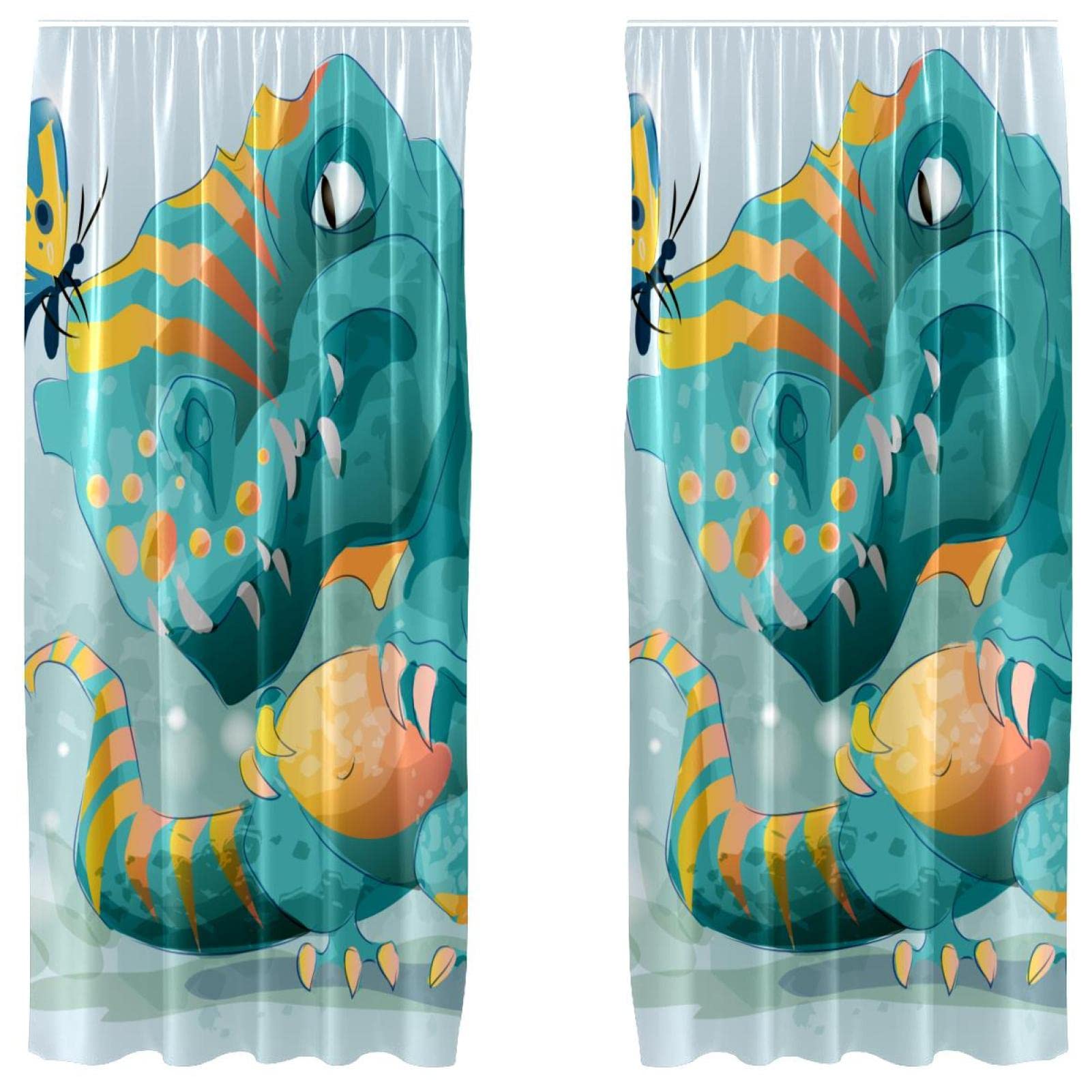 Cortinas de dinosaurio T-Rex ligeras y decorativas, juego de 2 paneles de 55x84"
