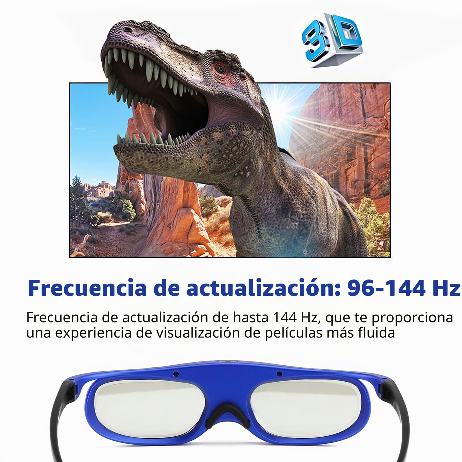 Anteojos 3D, Obturador Activo DLP Universal, anteojos 3D 96-144Hz para Optoma BenQ Acer Viewsonic XGIMI Proyector 3DTV, batería 3.7V 80mAH