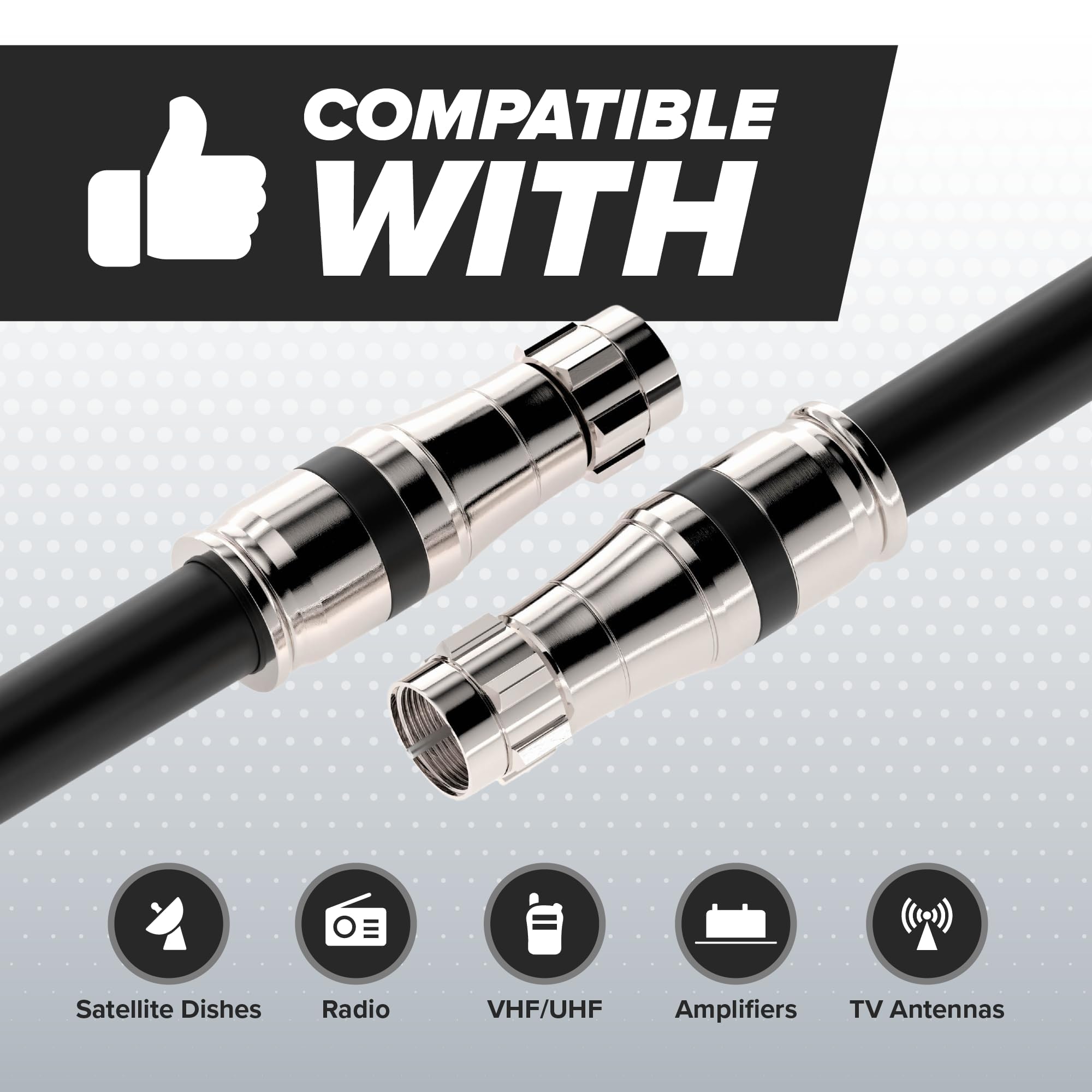 Nero RG6 cavo coassiale (cavo coassiale), Made in the USA, con connettori a compressione, F81/RF, digitale coassiale per audio/video, Cabletv, antenna, e satellite, CL2 200 ft Black - RG11