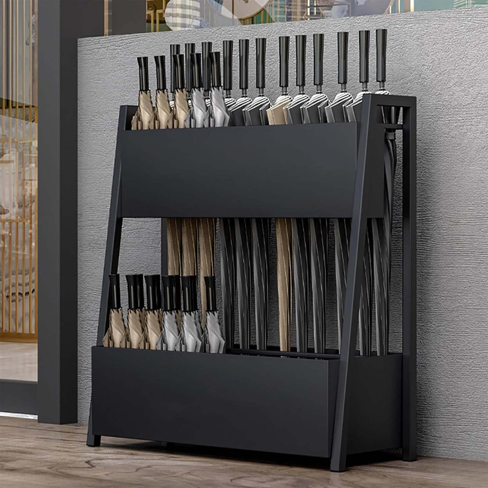 GHHVFEC Umbrella Stand Rack - Metal Square Free Standing Organizer with Drip Tray for Corridor and Entrance