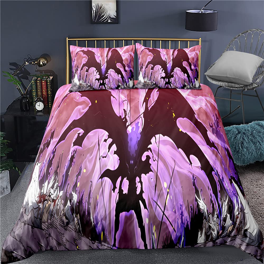 NICHIYOBI Solo Leveling Parure De Lit - Housse De Couette Et Taie D'oreiller, En Microfibre, Impression Numérique 3D, Parure De Lit En Trois Pièces (5, 200 X 200 Cm + 50 X