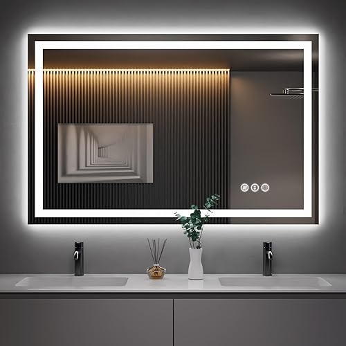 Miniatura 40 de Amorho - Espejo de pared para tocador de baño, de 20x28 pulgadas, con luz LED delantera y luz trasera, espejos de montaje en pared regulables sin