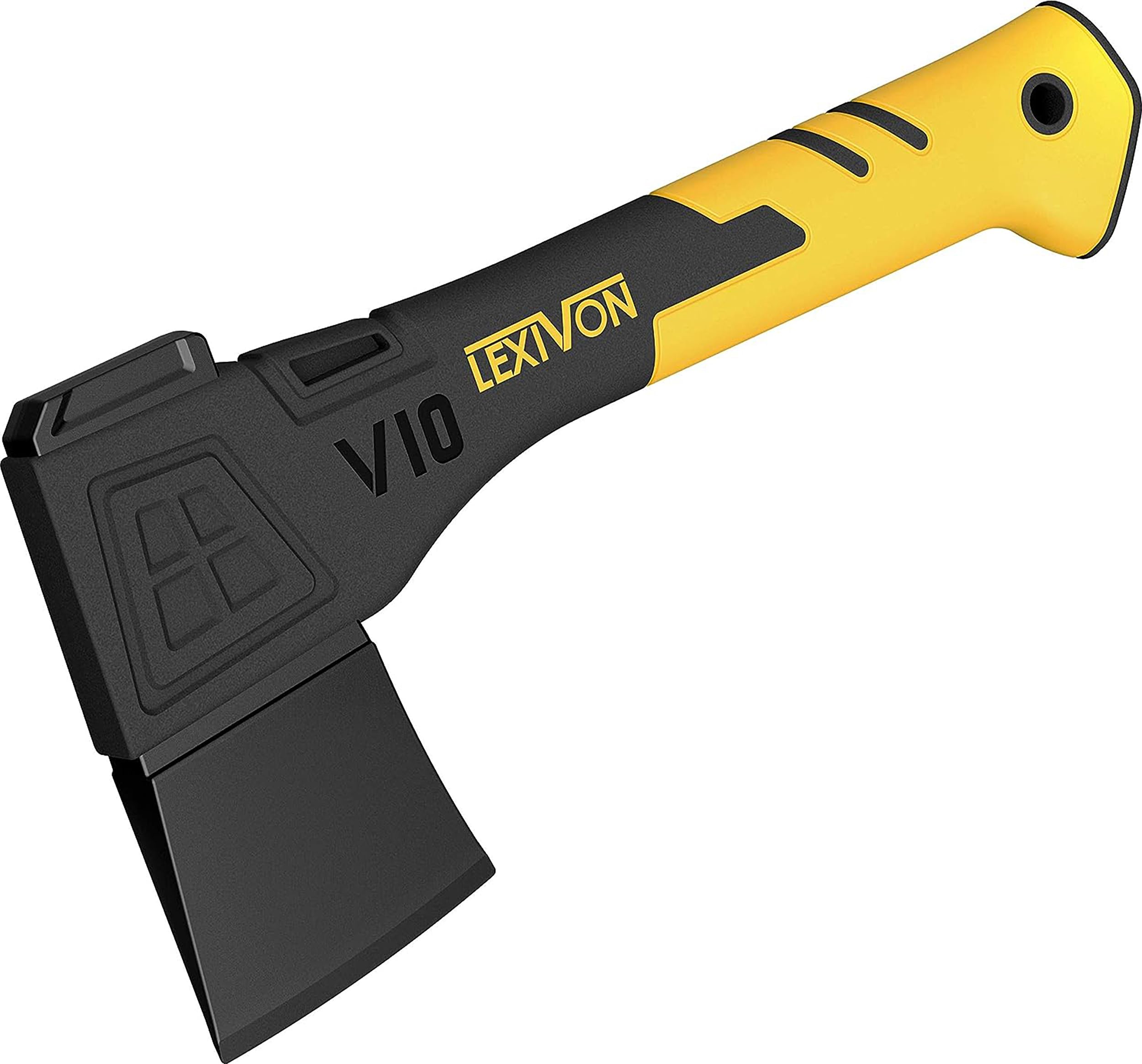 LEXIVON V10 Hacha de Camping de Longitud: 25 CM | Agarre ergonómico TPR, Mango Compuesto Ligero de Fibra de Vidrio | Funda Protectora incluida (LX-V10)