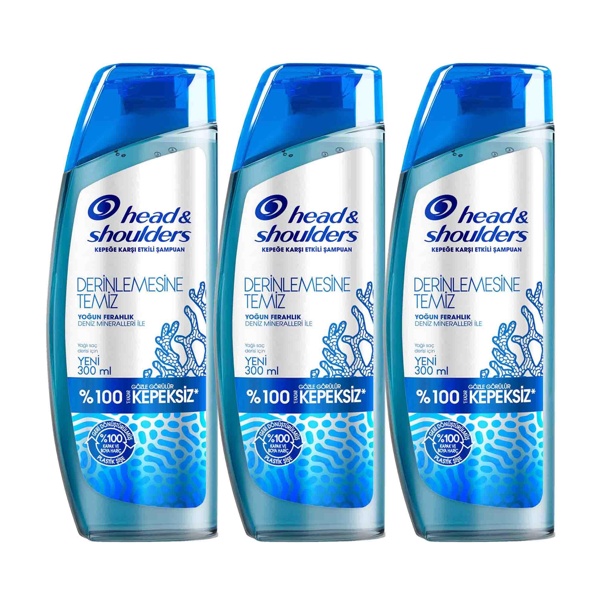 Head & Shoulders Derinlemesine Temizlik Şampuan Yoğun Ferahlık Deniz Mineralleri 300 ml 3lü paket