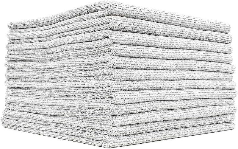 The Rag Company - The Edgeless Pearl - Professional Microfiber Detailing Towel for Ceramic Coating, Leveling & Sealant Removal, Scratch-Free & Tagless, 320gsm, 16x16 inches, Ice Grey - 12-Pack