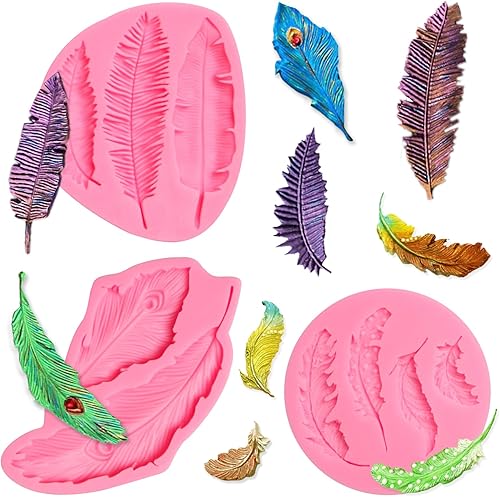 Moldes de silicona para fondant, molde de chocolate con plumas de pavo real, moldes de cocina de plumas de hojas bohemias para hornear para