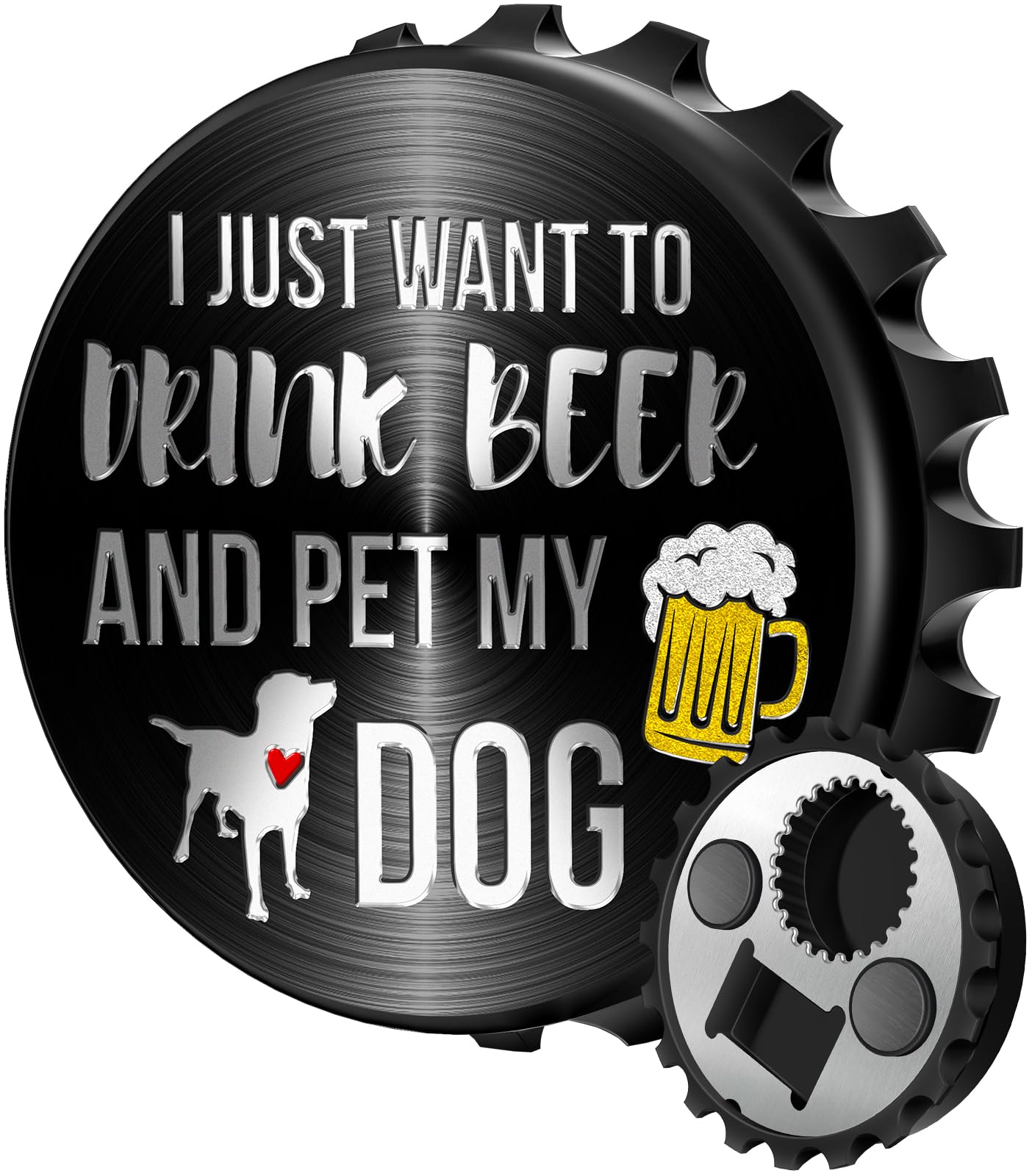 Buleens Magnetic Bottle Opener for Fridge, Cute Funny Designer Beer Bottle Opener Magnet for Refrigerator with Beer Dog Sticker for Men Women, for Beer Lovers, Black