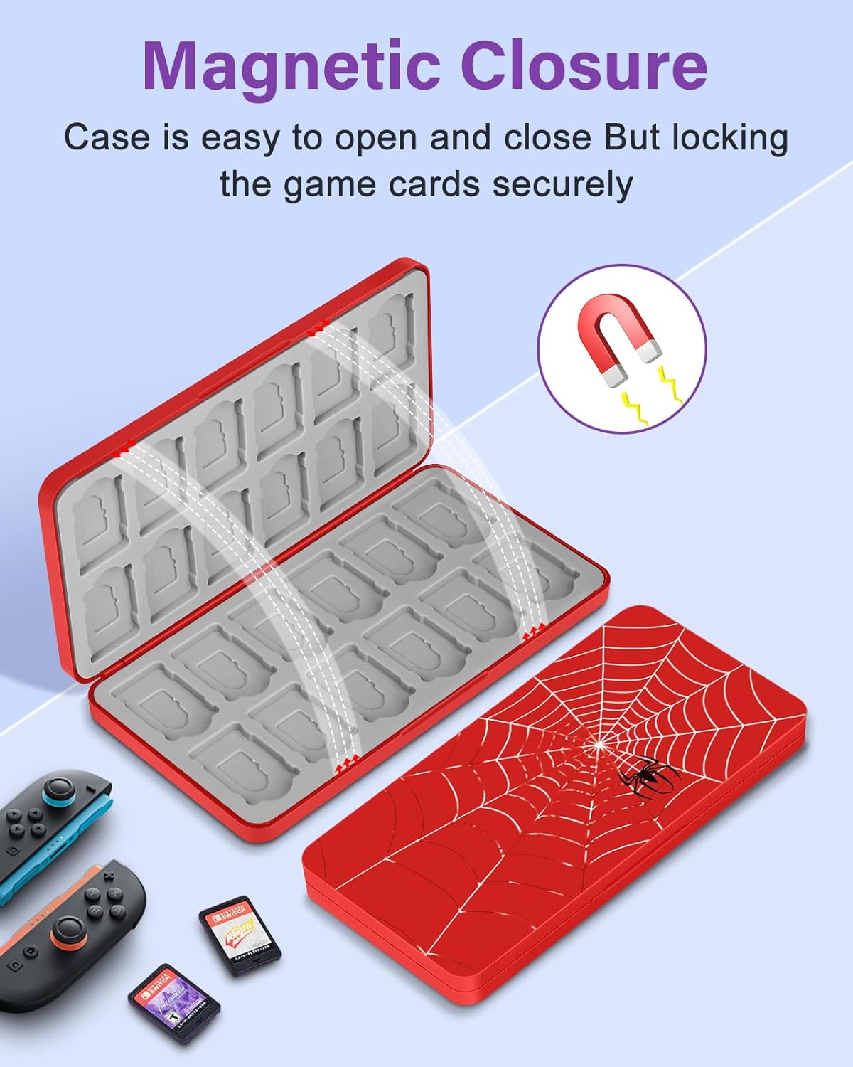 Gurgitat Switch Game Case for Nintendo Switch 2 / Switch / OLED / Lite - Cute Portable Storage Holder with 24 Game Card Slots and 24 Micro SD Cards Cartoon Cartridge for Boys Girls Kids, Red - Image 4