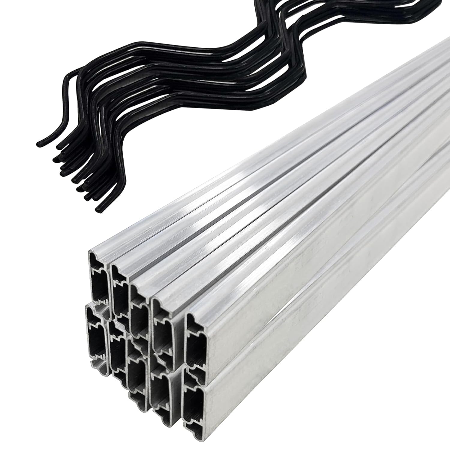 6.6 Ft Wiggle Wire and U-Channel for Greenhouse, PVC Coated Spring Wire & Aluminum Lock Channel Bundle, 10 Sets for Secure Poly Film or Shade Cloth Attachment