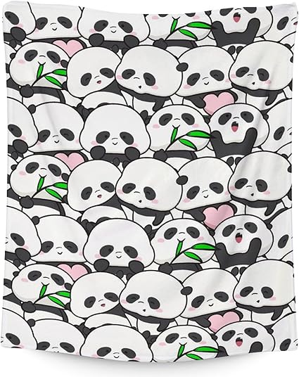 Mercuryelf Panda Throw Blanket - Soft, Fuzzy & Warm - 40x50 Inches Flannel Blankets for Travel, Office - White Funny Throws Gift for Kids