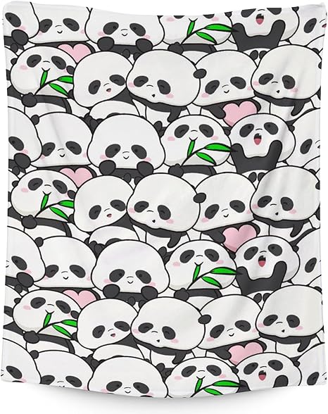 Mercuryelf Panda Throw Blanket - Soft, Fuzzy & Warm - 40x50 Inches Flannel Blankets for Travel, Office - White Funny Throws Gift for Kids