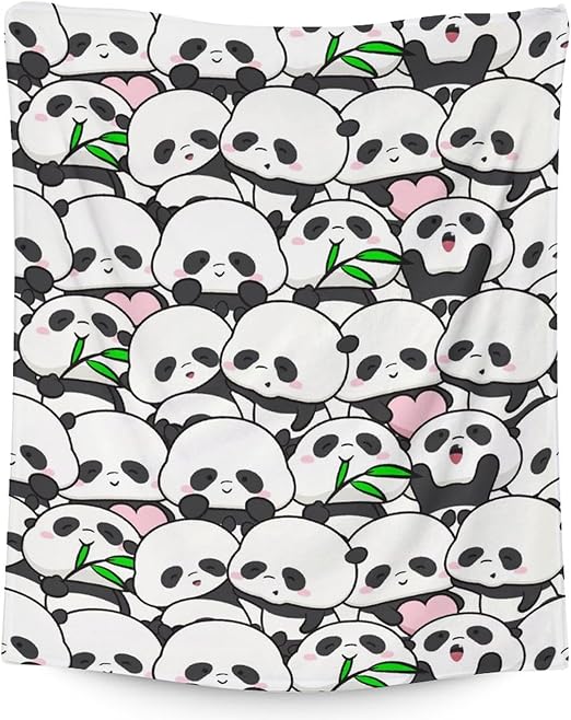 Mercuryelf Panda Throw Blanket - Soft, Fuzzy & Warm - 40x50 Inches Flannel Blankets for Travel, Office - White Funny Throws Gift for Kids