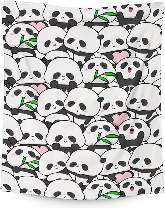 Mercuryelf Panda Throw Blanket - Soft, Fuzzy & Warm - 40x50 Inches Flannel Blankets for Travel, Office - White Funny Throws Gift for Kids