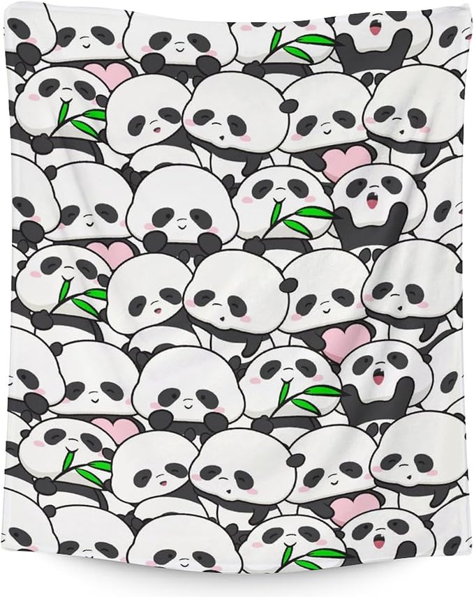 Mercuryelf Panda Throw Blanket - Soft, Fuzzy & Warm - 40x50 Inches Flannel Blankets for Travel, Office - White Funny Throws Gift for Kids