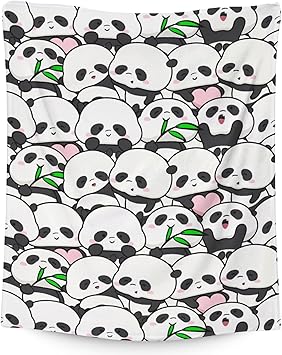 Mercuryelf Panda Throw Blanket - Soft, Fuzzy & Warm - 40x50 Inches Flannel Blankets for Travel, Office - White Funny Throws Gift for Kids