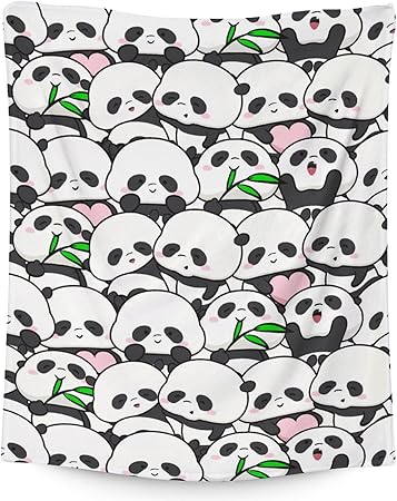 Mercuryelf Panda Throw Blanket - Soft, Fuzzy & Warm - 40x50 Inches Flannel Blankets for Travel, Office - White Funny Throws Gift for Kids