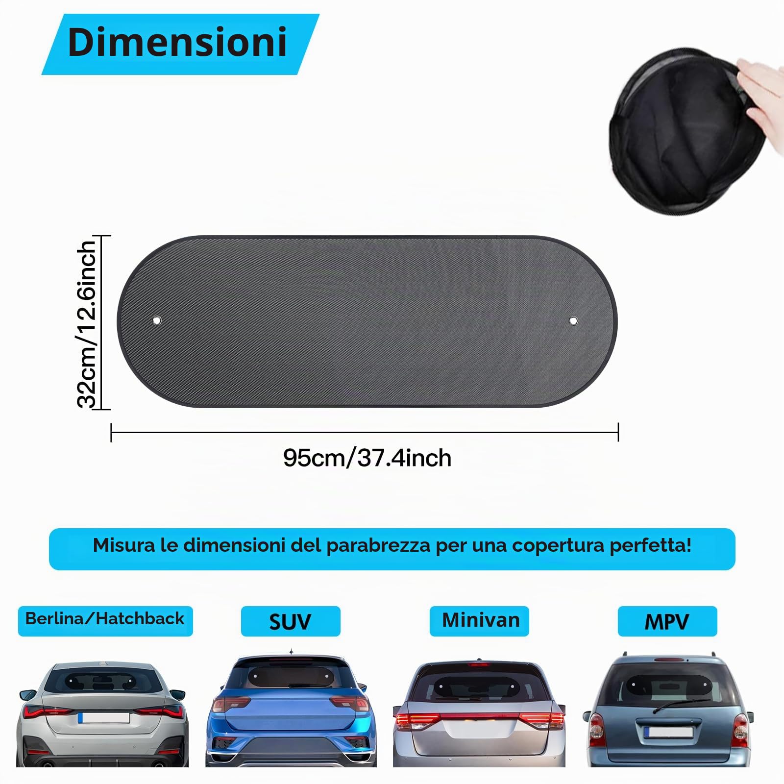 ZATOOTO Parasole Auto Per Lunotto Posteriore, Aletta Parasole Pieghevole Per Lunotto Auto Con Ventose, Visiera per Lunotto Posteriore in Rete, 95 x 32 cm
