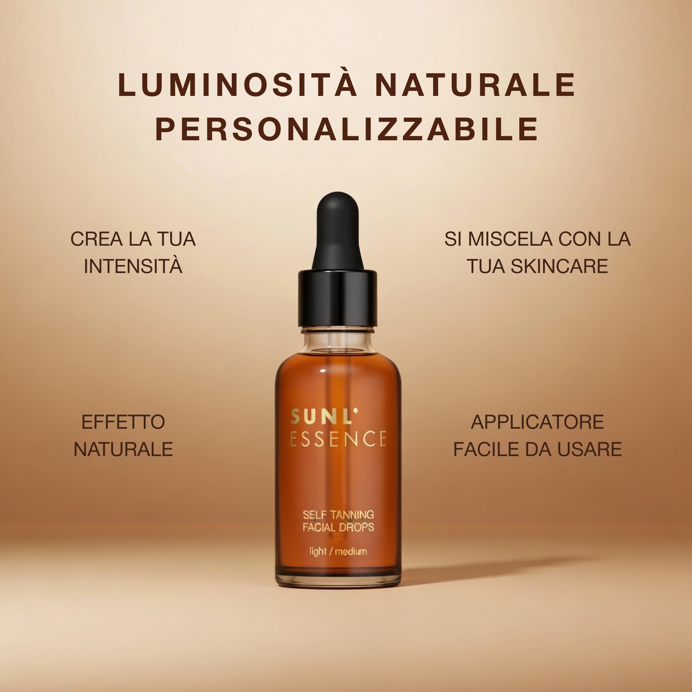 Onyx Sunl’Essence Gocce Autoabbronzanti Viso - Concentrato Autoabbronzante da Miscelare con Crema - Effetto Naturale Modulabile Chiaro/Medio con Aloe e Acido Ialuronico | 30 ml
