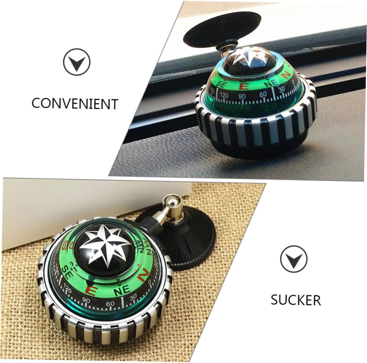 PRETYZOOM 2pcs Dashboard Compass with Suction Cup Adjustable Mount for Car Boat Truck Navigation Direction Guide Ball Outdoor Abs Material Green Color