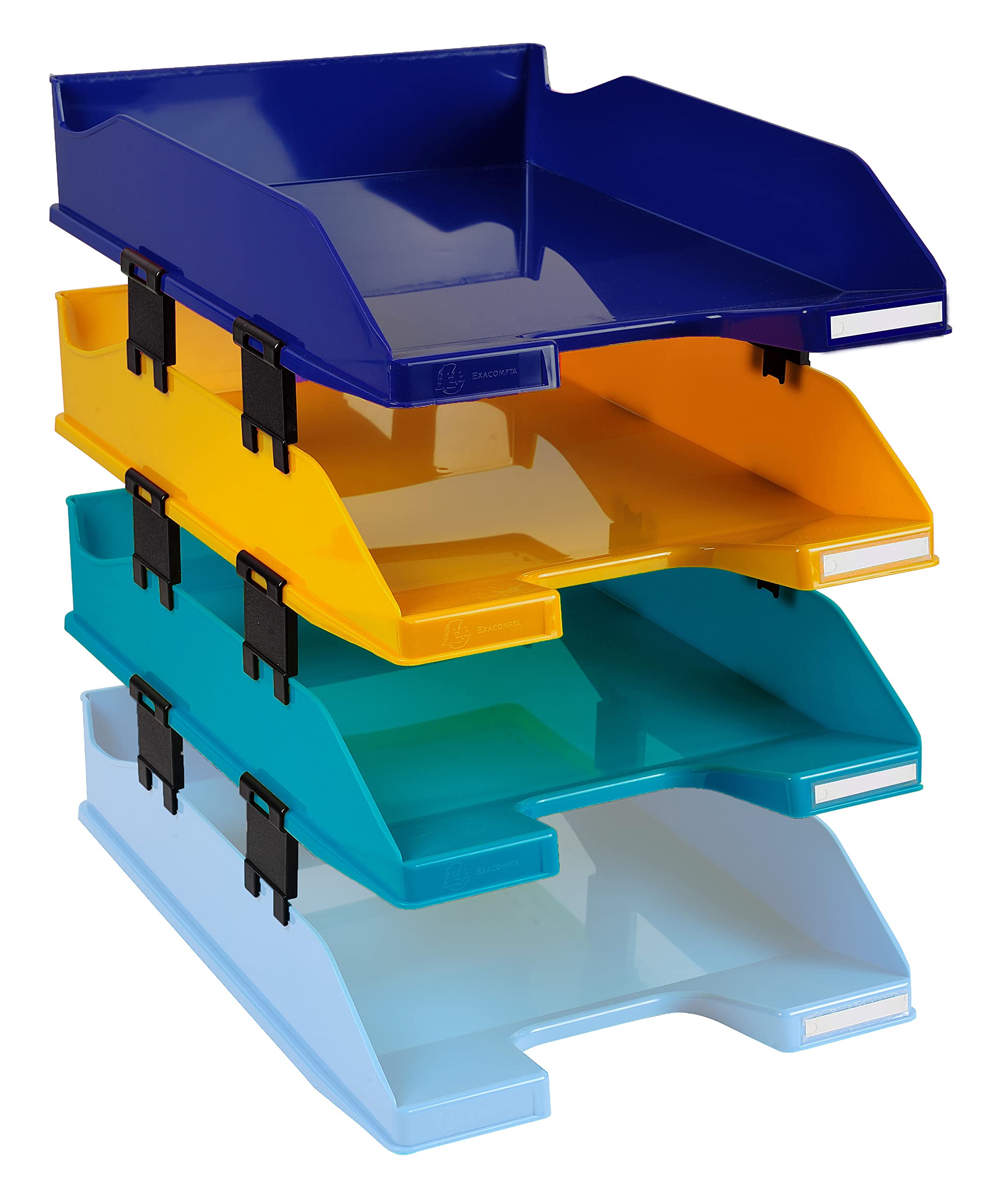 Exacompta 113202SETD 4er Pack Briefablage BeeBlue aus Recycling-Kunststoff DIN A4. Ideale Briefkörbe für Ihre Organisation. Stapelbare Ablagekörbe farbig sortiert Blauer Engel Combo Midi