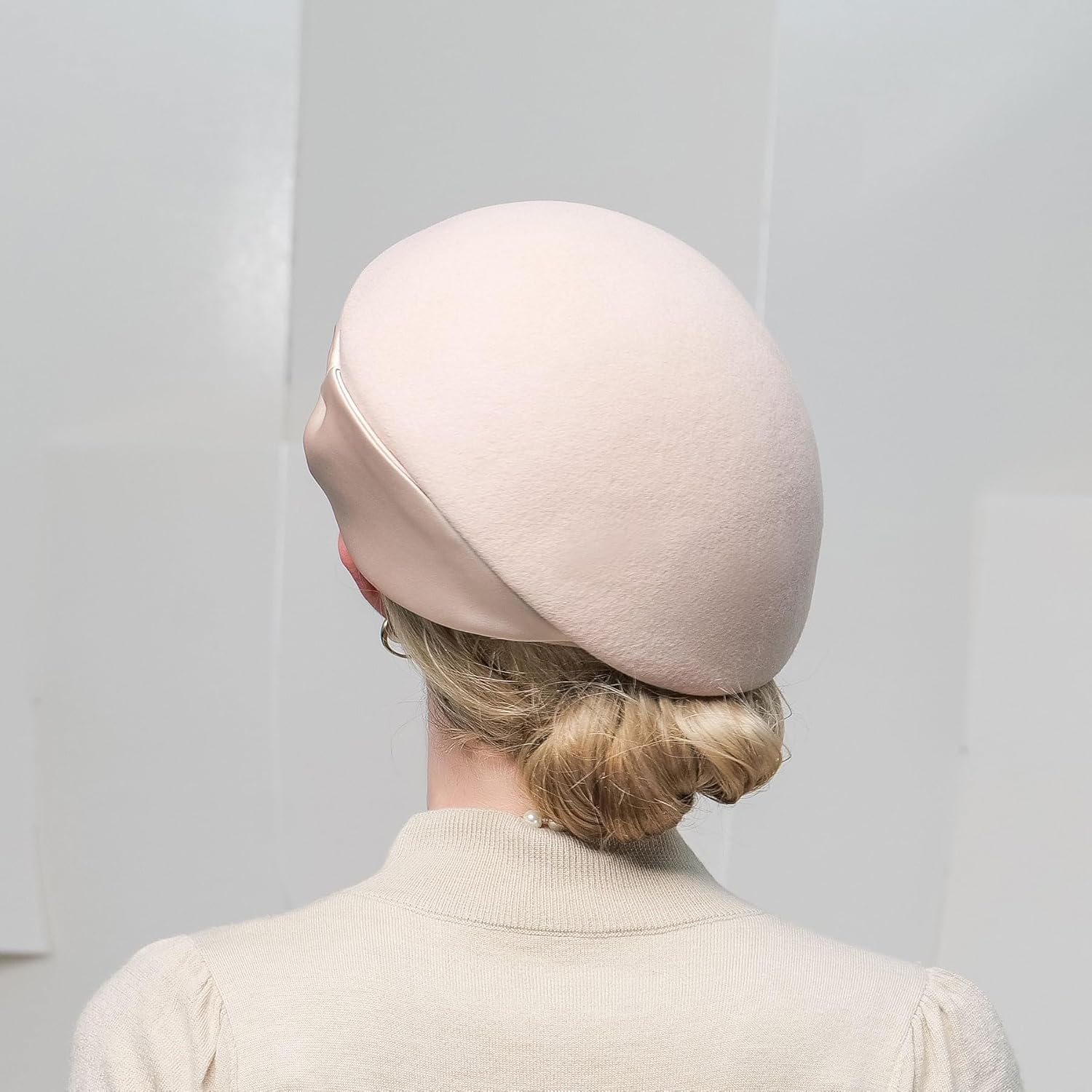 Wool Felt Beret Hat for Women - Bowknot Bead Decor, Winter Church Tea Party Fascinator, Wedding Cocktail Dress - Image 3