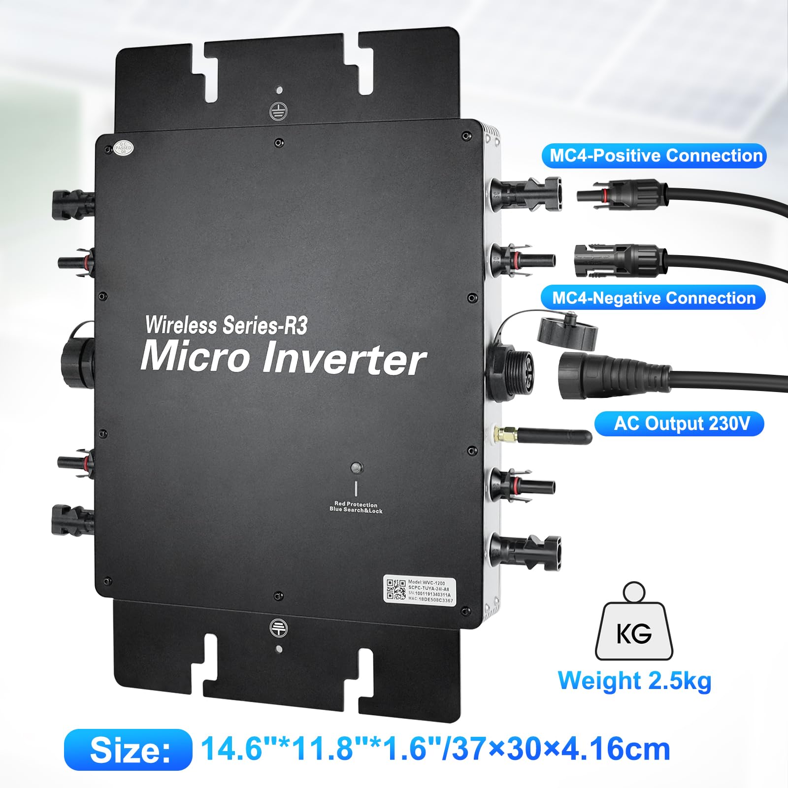 Micro inverter 1200 W, con WiFi intelligente per centrali elettriche da balcone, inverter PV plug & play, MPPT integrato, controllo app, invertitore solare IP65