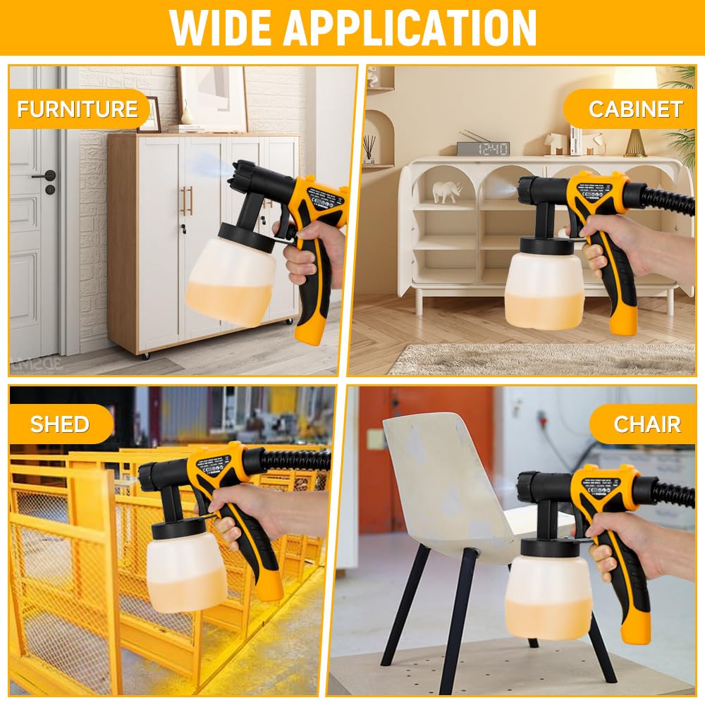 Hoteche Pistola a spruzzo elettrica HVLP da 700 W, 800 ml, ugello da 2,5 mm, 1000 ml/min, tubo da 3 m, spruzzatore di colore