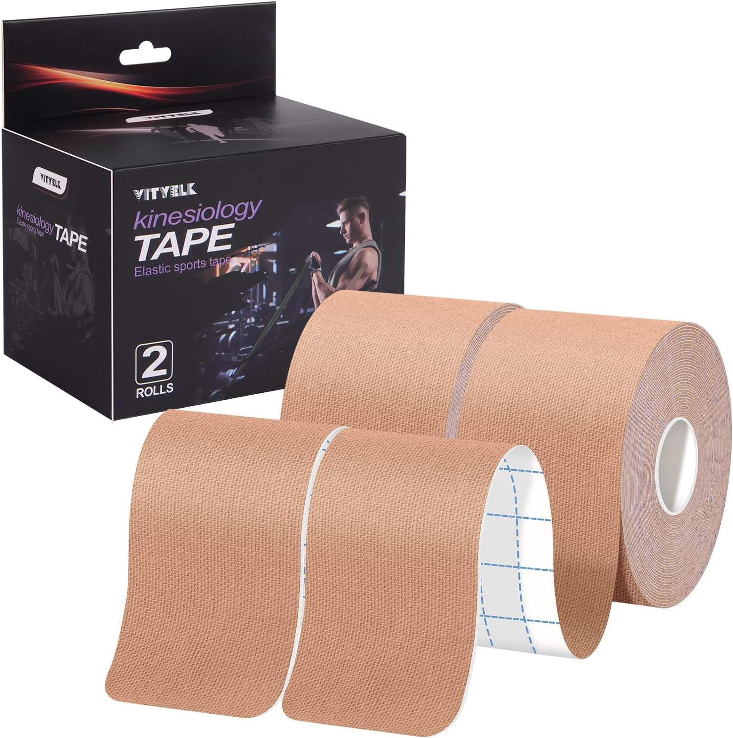 Kinesiology Tape, Brown, Uncut 32ft 2in Width (2 Rolls), Waterproof Latex Free Hypoallergenic Sports Tape, Elastic Muscle Support for Knee Shoulder Back Ankle Pain Relief