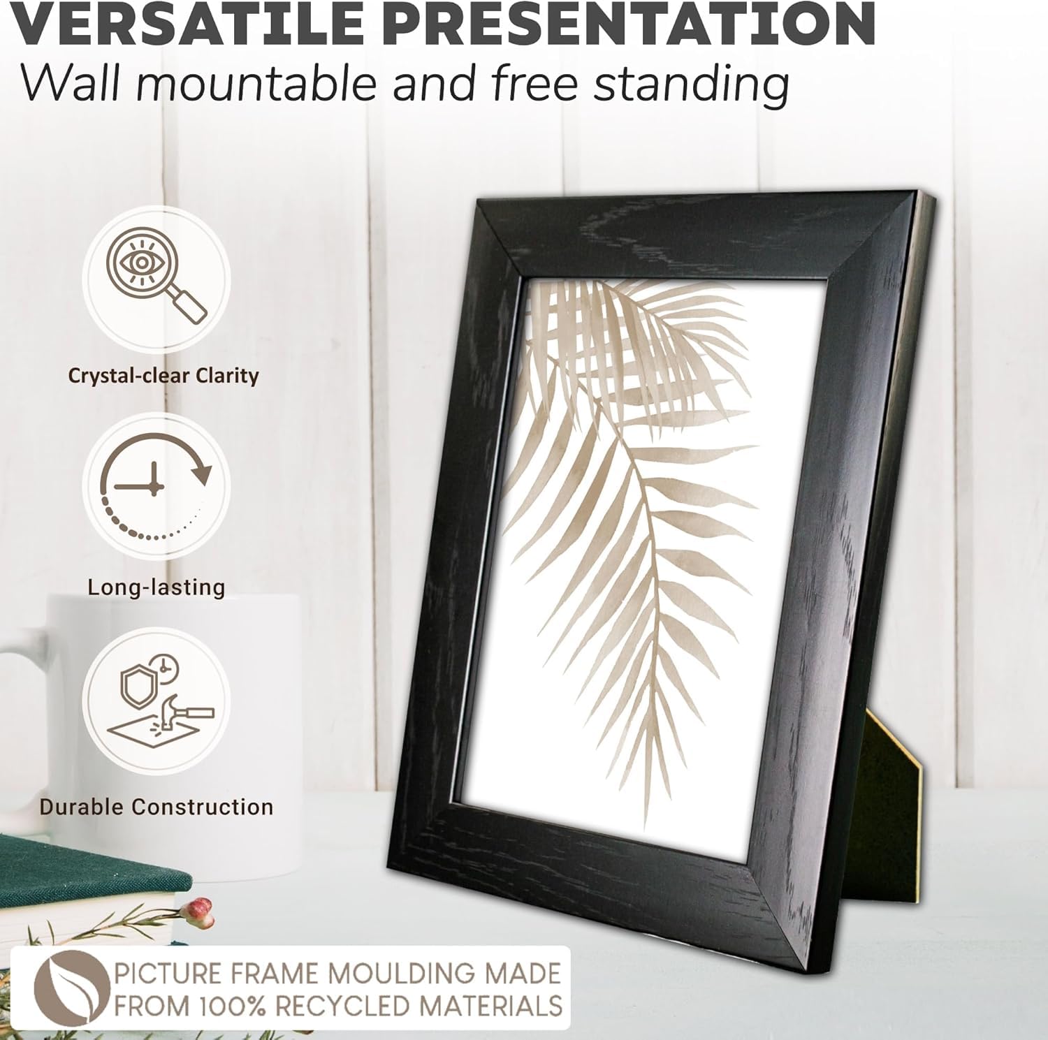 Picture Frame 7 x 5, Black, Freestanding and Wall Mountable, 13 x 18 cm, 7x5 Picture Frames, Black 5x7 Photo Frames - Image 4