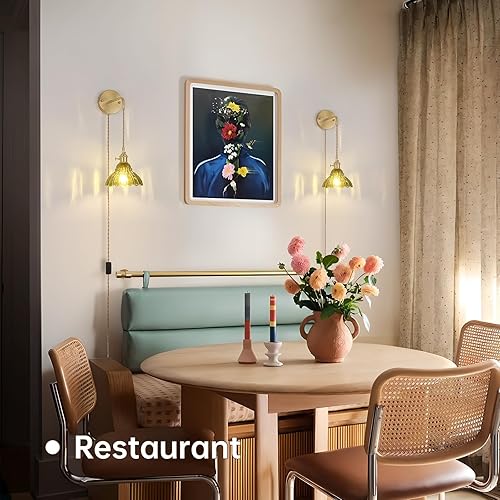 Miniatura 4 de Aplique de pared vintage con pantalla de vidrio de lirio verde del valle, aplique de pared colgante con cable de enchufe de 4.9 pies, lámpara de